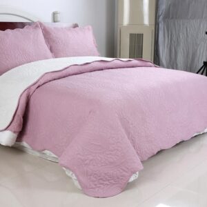 ΚΟΥΒΕΡΛΙ σετ (220cm x 240cm + 2 x 50cm x 70cm) λαχούρι PINK & CREAM