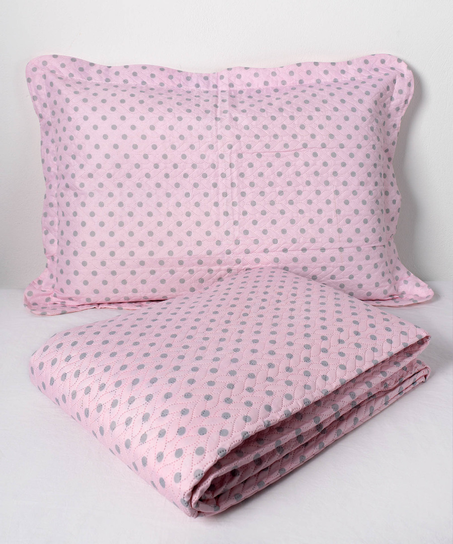 ΚΟΥΒΕΡΛΙ σετ( 220cm x 240cm + 2 x 50cm x 70cm dot pink
