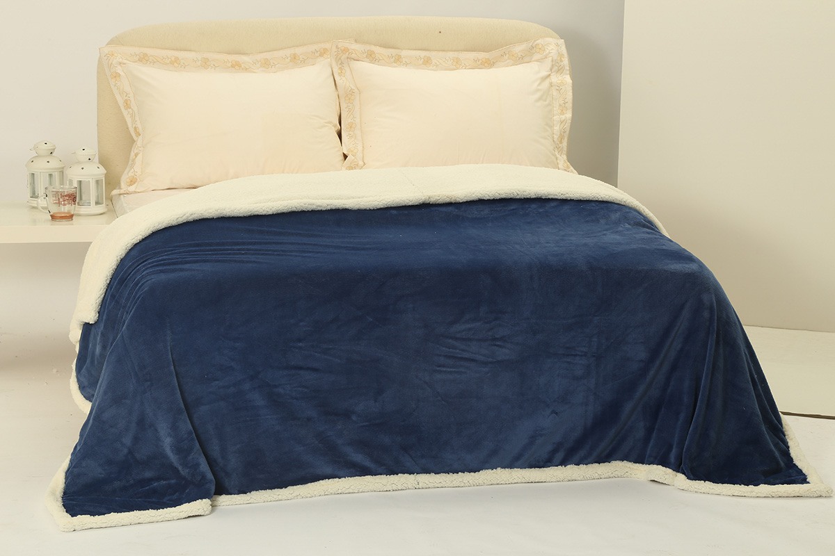 κουβέρτα fleece με sherpa (220cm x 240cm) μπλέ