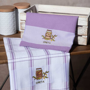 Σετ 2 τεμαχίων ποτηρόπανα (50cm x 70cm) βάζο λιλά CRETA