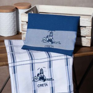 Σετ 2 τεμαχίων ποτηρόπανα (50cm x 70cm) μπλέ φάρος CRETA
