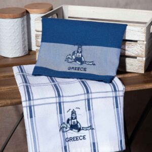 Σετ 2 τεμαχίων ποτηρόπανα (50cm x 70cm) μπλέ φάρος GREECE