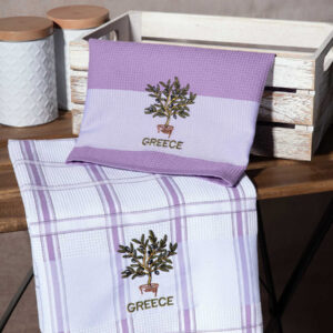 Σετ 2 τεμαχίων ποτηρόπανα (50cm x 70cm) γλάστρα λιλά GREECE