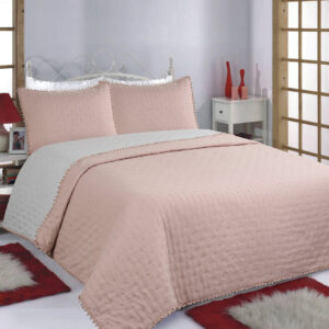 ΚΟΥΒΕΡΛΙ σετ (170cm x 240cm +50cm x 70cm) PON-PON pink/grey