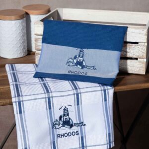 Σετ 2 τεμαχίων ποτηρόπανα (50cm x 70cm) μπλέ φάρος RHODES