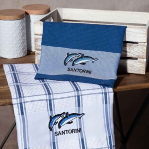 Σετ 2 τεμαχίων ποτηρόπανα (50cm x 70cm) μπλέ δελφίνι SANTORINI