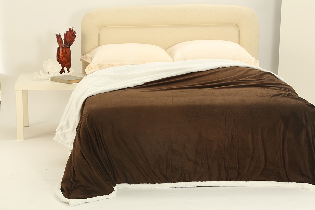 κουβέρτα fleece με sherpa (170cm x 220cm) ξυρισμένο καφέ